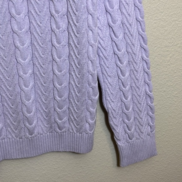 NWT Lands' End Pale Lavender Cotton Cable Knit Crew Neck Sweater - Picture 4 of 9